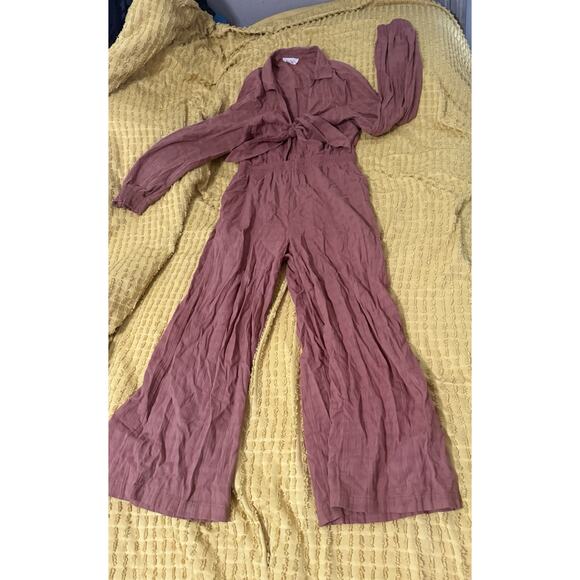 Women’s Fall Winter Jumpsuit Long Sleeve Front Tie Orange Size Large - Picture 8 of 14